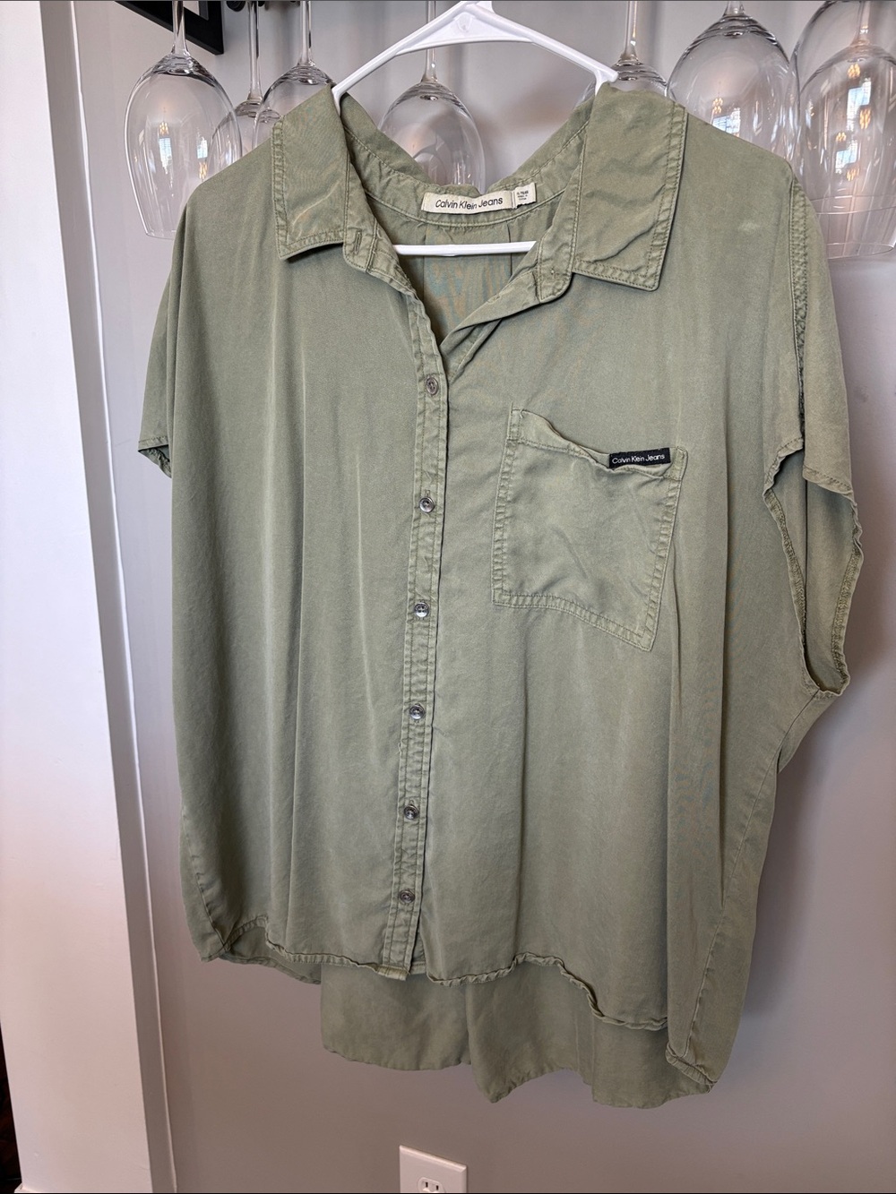 Calvin Klein Jeans Olive Green Short-Sleeve Button Down Shirt